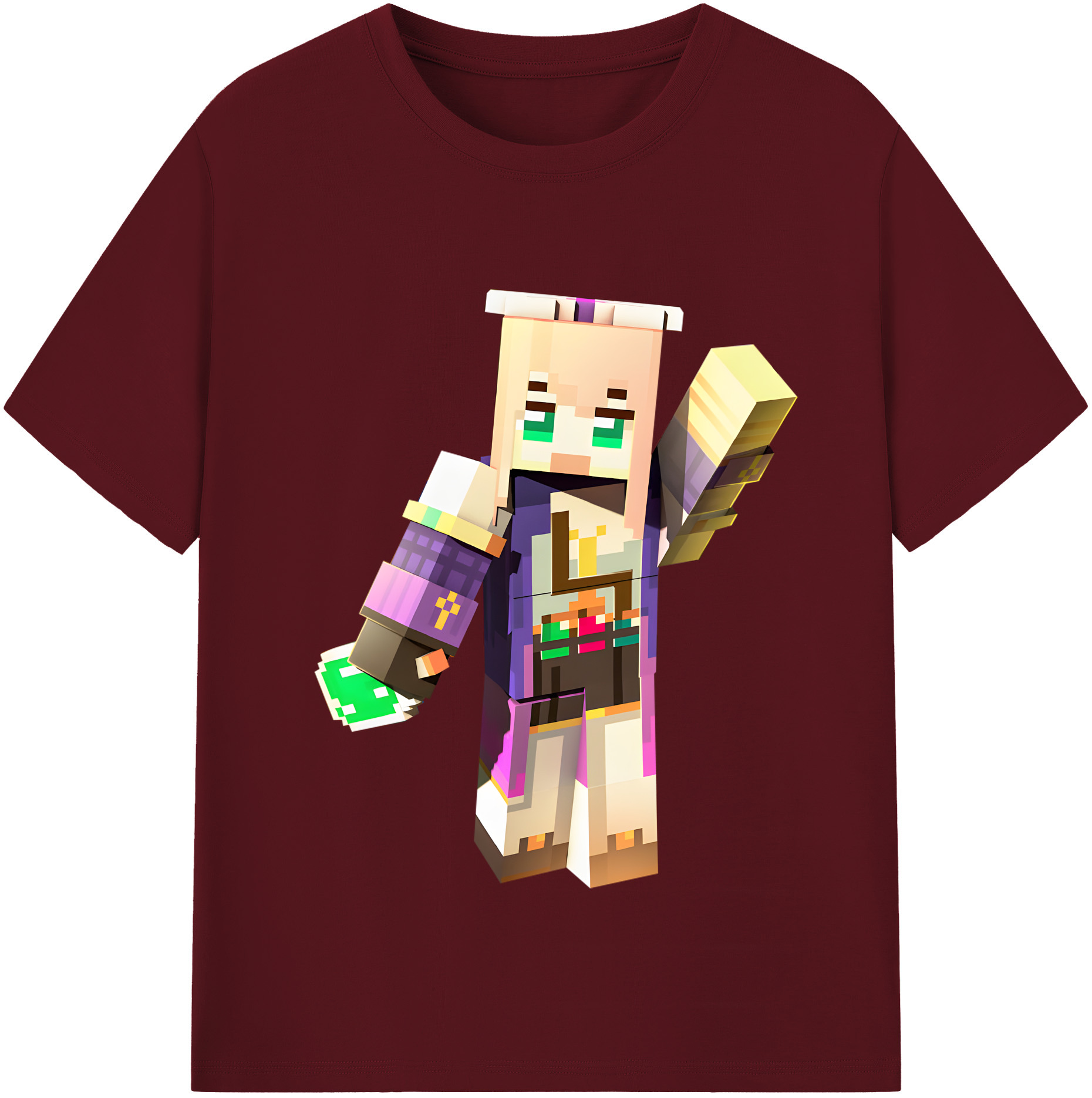 （画像用） マインクラフト ブロックの世界 Minecraft MC Block world 綿100％半袖Tシャツ（フロントプリント）